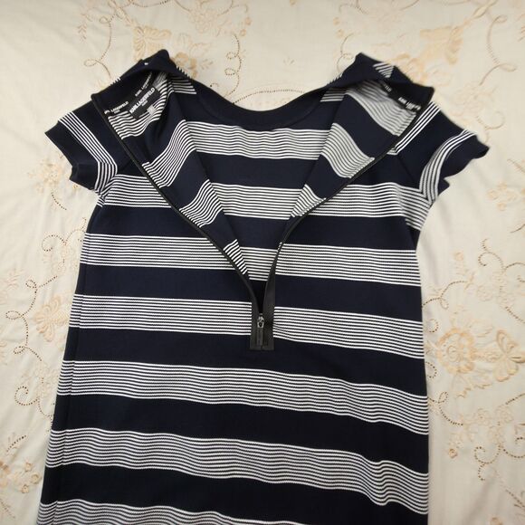 Karl Lagerfeld Paris Sweater Dress Women Small Striped Pocket Zipper Karl patch - Picture 9 of 10